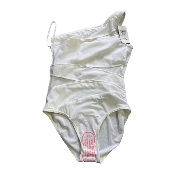 One-Shoulder White Ruched Swimsuit By Doria L - Picture 4 of 4